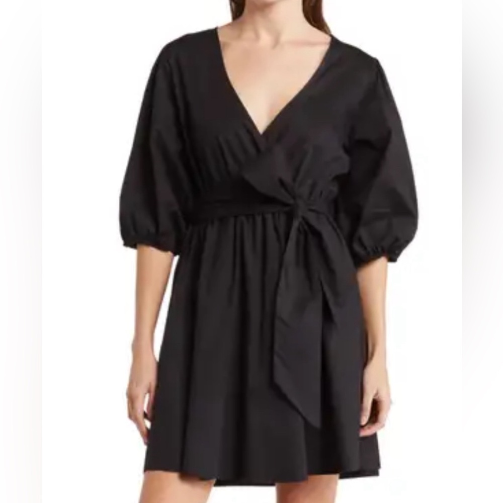 Velvet Torch dress puff sleeve black faux wrap tie belt XL BRAND NEW WITH TAGS